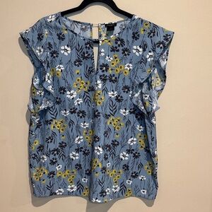 💙Ann Taylor Floral Blue Women's Top Vibrant colors Casual or Office